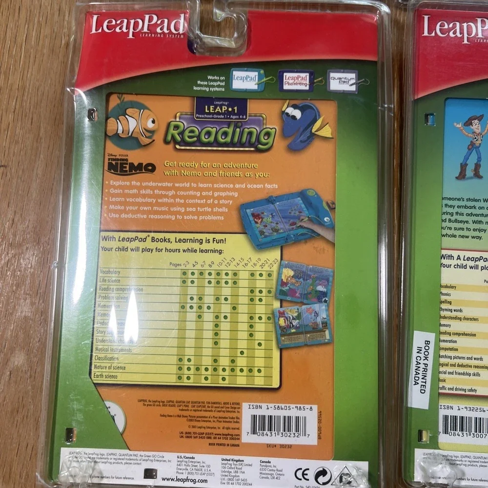 LeapFrog 4 LeapPad Interactive Books & Cartridge Alphabet, Pooh, Toy Story, Nemo